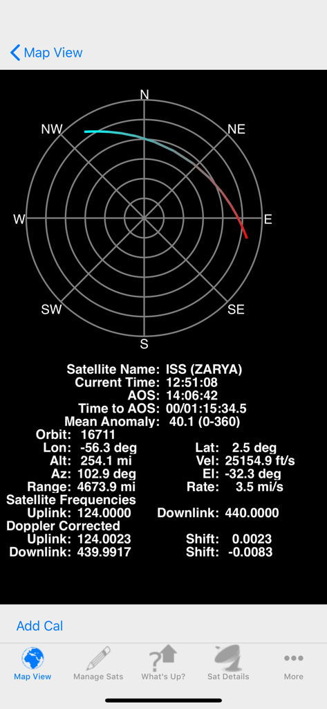 Technical orbital data and radio frequency details for the International Space Station ISS ZARYA