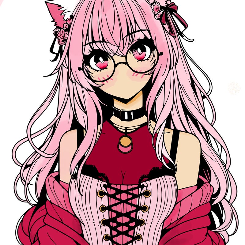anime girl realistic with hot glasses and cat ears
