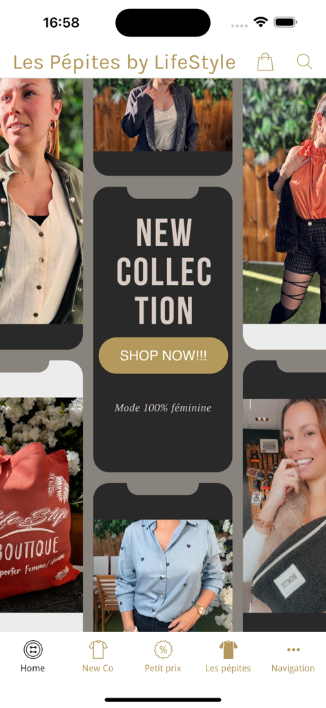 Les Pépites by LifeStyle - Interfaz de la aplicación Les Pepites by LifeStyle mostrando moda femenina y nuevas colecciones