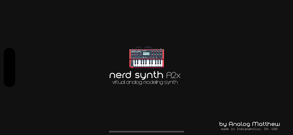NERD Synth A2x virtual analog modeling synth splash screen by Analog Matthew
