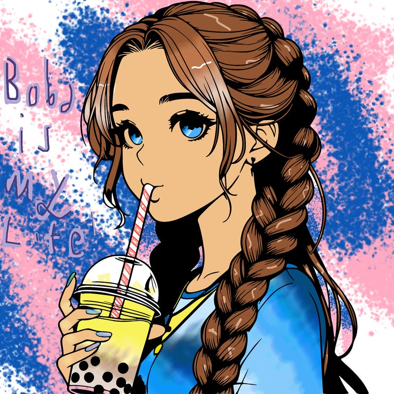 realistic girl with braided hair drinking boba