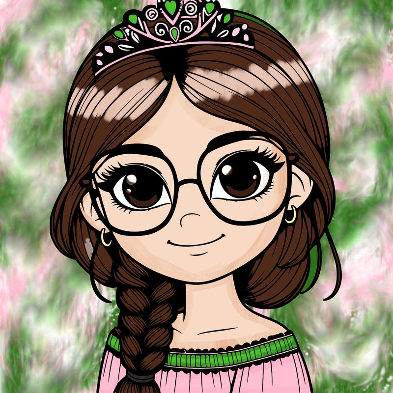 a girl with one braid and glasses who is a princess realistic