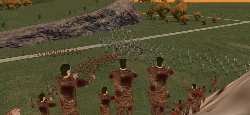 Zombie Battle 3D - A large scale 3D battle between a group of soldiers and waves of zombies in an open field.