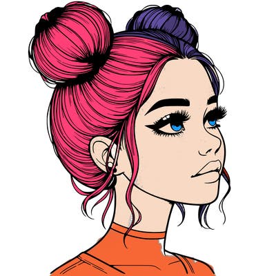 realistic girl with buns on the top of her head