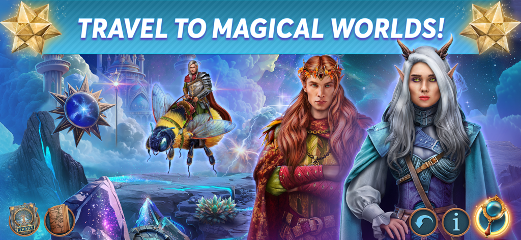 Maze of Realities: Synergy F2P - Fantasy characters and a knight on a giant bee in a magical world