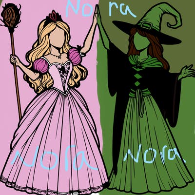 detailed realistic split of a princess and a witch