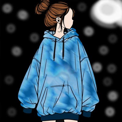 realistic girl with a oversized sweatshirt on and a bun