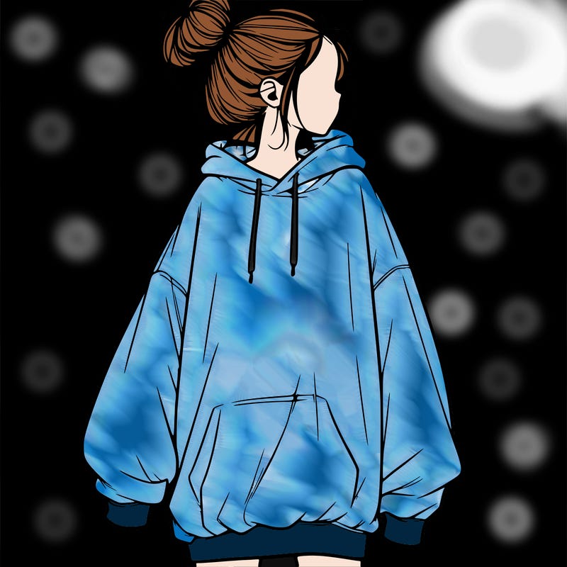 realistic girl with a oversized sweatshirt on and a bun