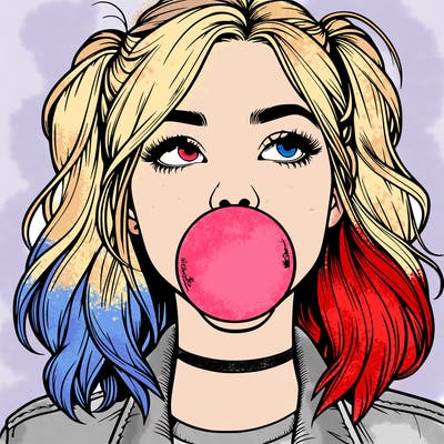 realististic girl blowing bubble -gum