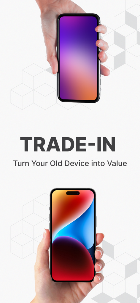 Remobie Check - A person holding two iPhones representing a device trade-in process with the text Turn Your Old Device into Value