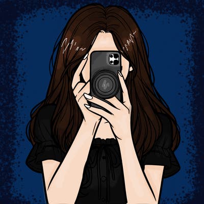 a realistic girl holding her phone taking pictures
