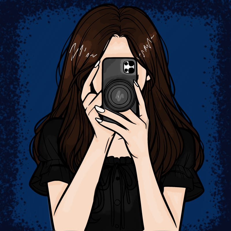 a realistic girl holding her phone taking pictures