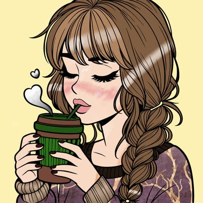 realistic girl drinking coffee