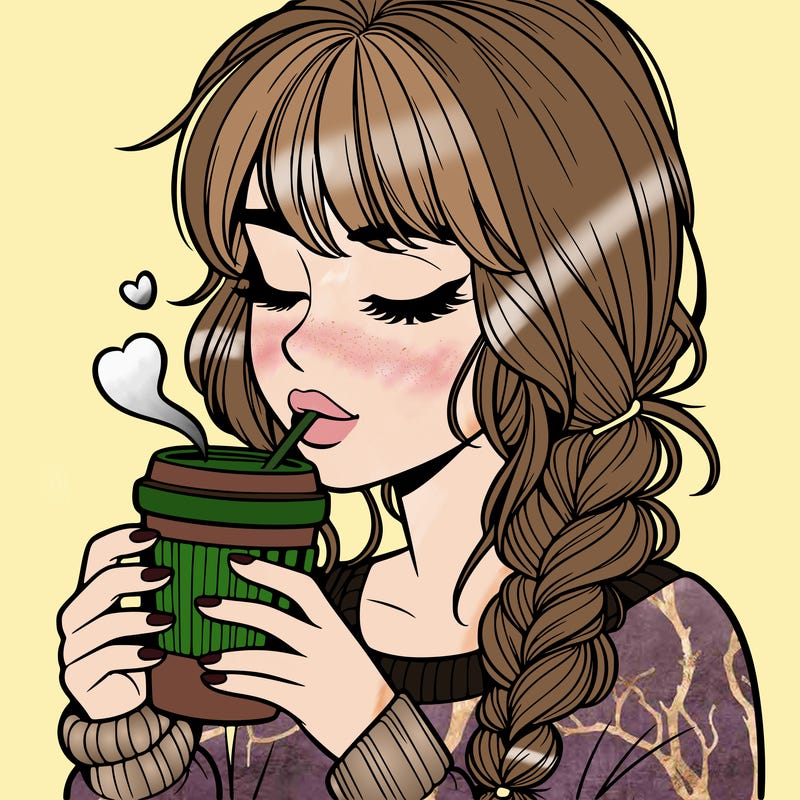 realistic girl drinking coffee