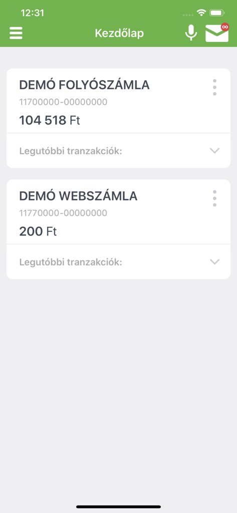 OTP SmartBank - OTP SmartBank app home screen showing account balances in Hungarian Forint