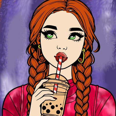 realistic girl with braided hair drinking boba