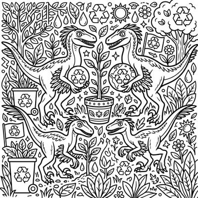 Get ready for a prehistoric party with this exciting Velociraptor Earth Day coloring page! Combine your love for dinosaurs with an important message about protecting our planet and recycling.