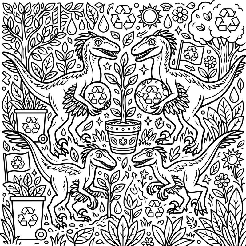 Get ready for a prehistoric party with this exciting Velociraptor Earth Day coloring page! Combine your love for dinosaurs with an important message about protecting our planet and recycling.