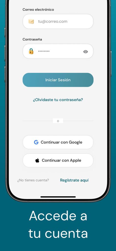 Vita IA - Pantalla de inicio de sesión de la aplicación Vita IA con opciones de inicio de sesión por correo electrónico y redes sociales