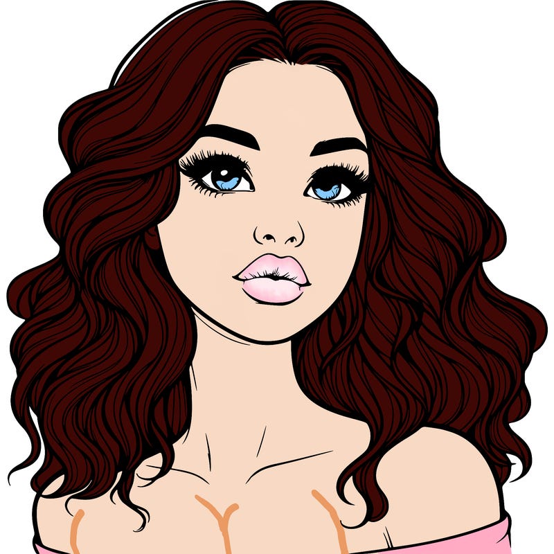realistic girl with wavy hair and lips