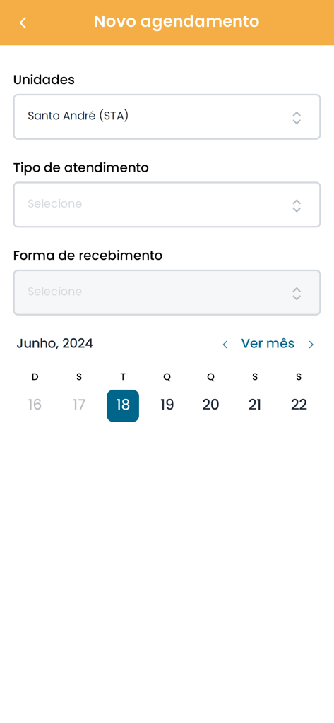 Livance - Interface do aplicativo móvel Livance para profissionais de saúde agendarem novos compromissos com seleção de data e local