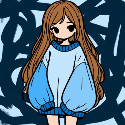 girl with long hair and is wearing an oversized sweater