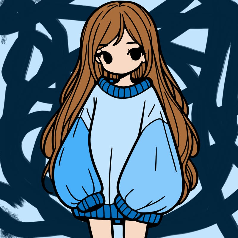 girl with long hair and is wearing an oversized sweater