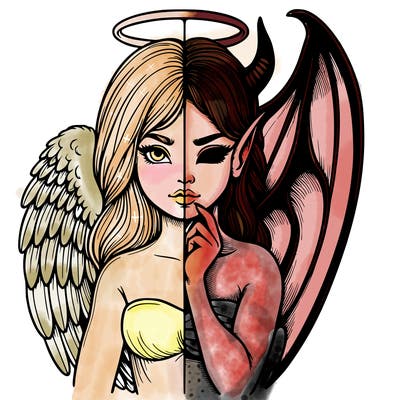 realistic angel half demon
