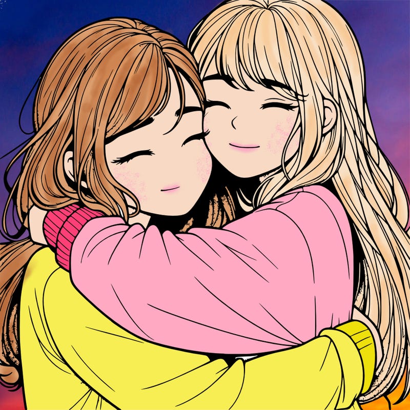 realistic two girls hugging