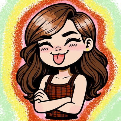 realistic girl crossing her arms and wearing a tank top with her tongue held out she has long hair