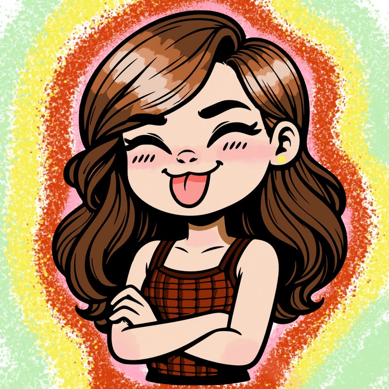 realistic girl crossing her arms and wearing a tank top with her tongue held out she has long hair