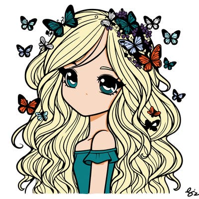 realistic girl with hair made of butterflies