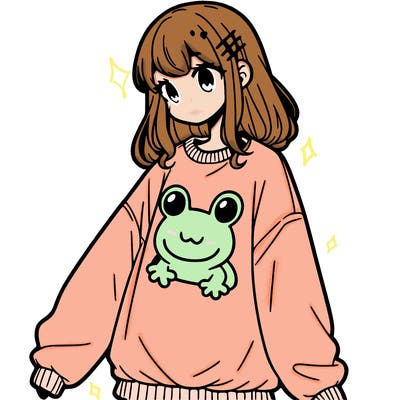girl wearing frogging sweatshirt