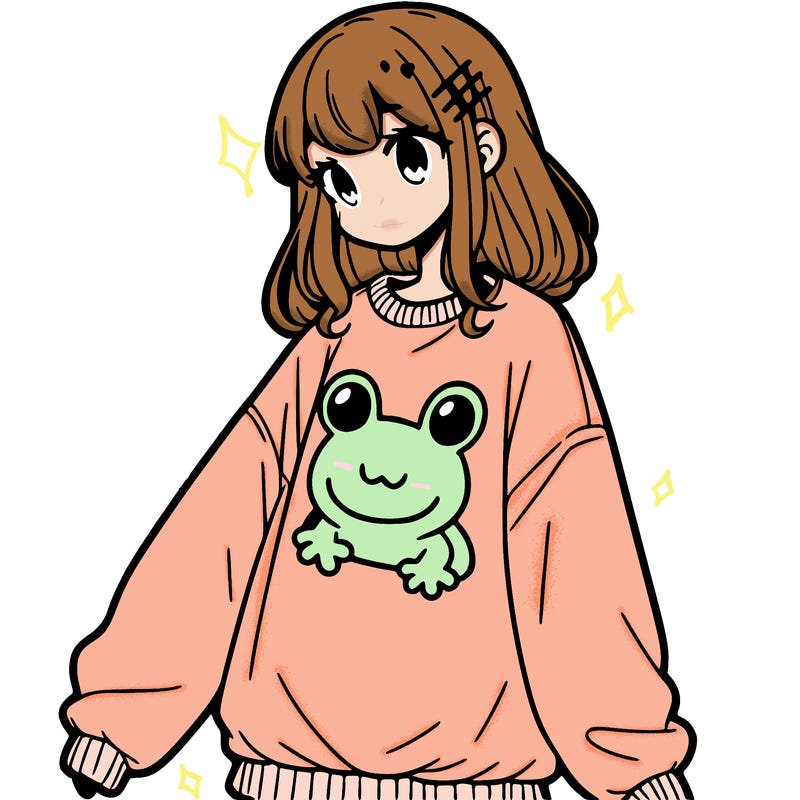 girl wearing frogging sweatshirt
