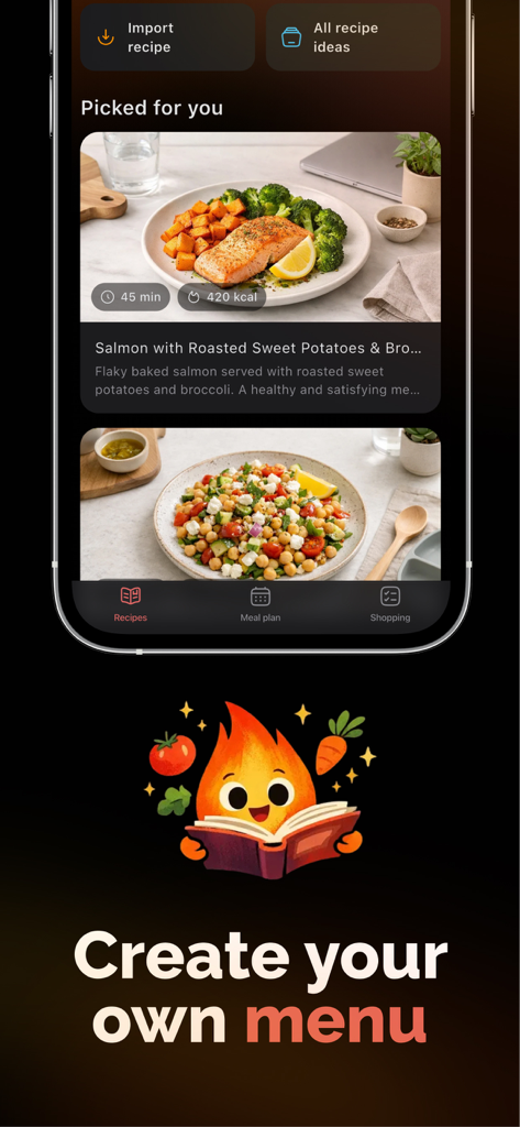 lopu: Weekly Meal Plan & Prep - Lopu app interface showing healthy recipe suggestions and a custom menu creation feature
