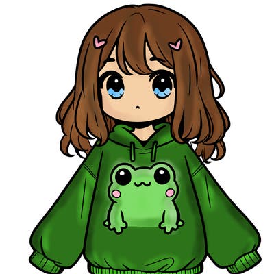 girl wearing frogging sweatshirt