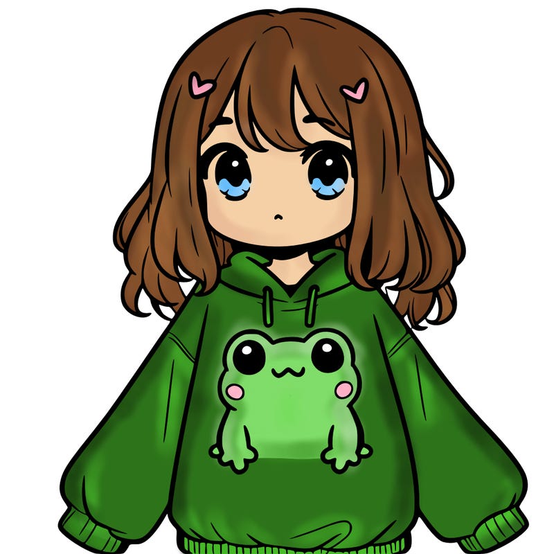 girl wearing frogging sweatshirt