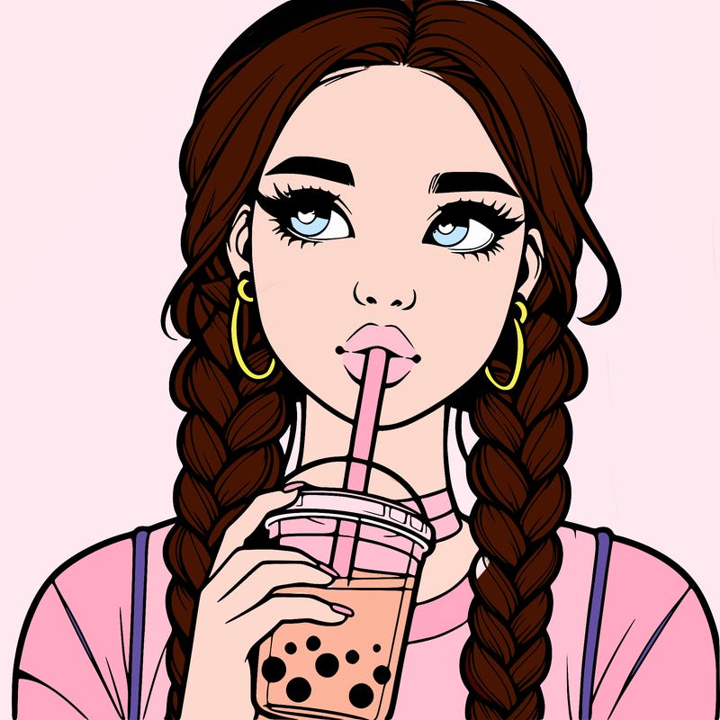 realistic girl with braided hair drinking boba