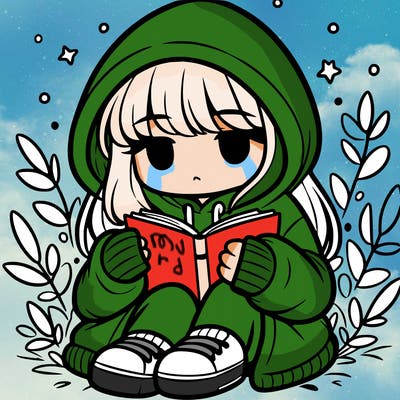 girl in oversized hoodie reading a book