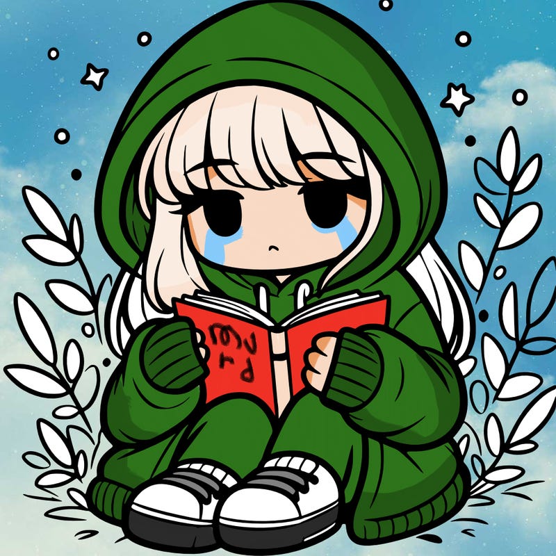 girl in oversized hoodie reading a book