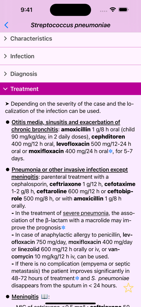 Mensa Guide - Streptococcus pneumoniae treatment recommendations on Mensa Guide app
