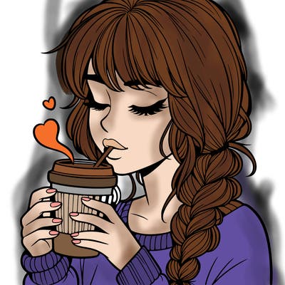realistic girl drinking coffee