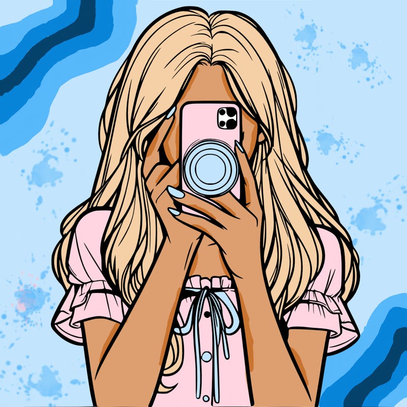 a realistic girl holding her phone taking pictures