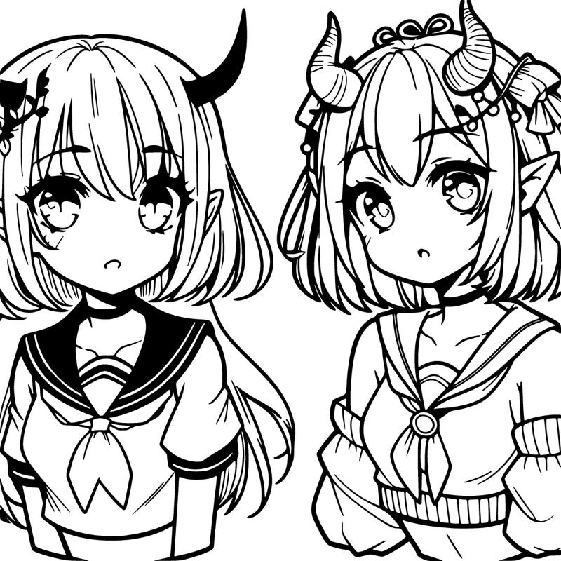 2 manga girls 1 with horns