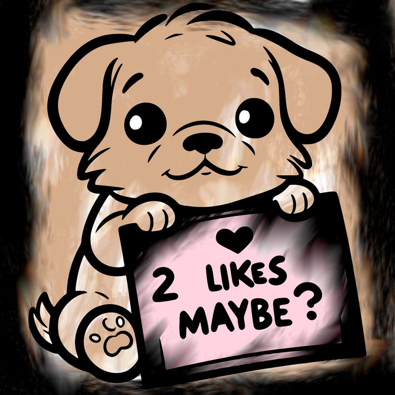 a puppy holding a sign that says 2 likes maybe?