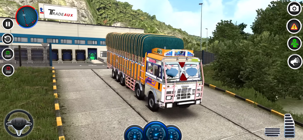 Indian Cargo Truck Driving 3D - A colorful decorated Indian truck in a 3D cargo driving simulator game.