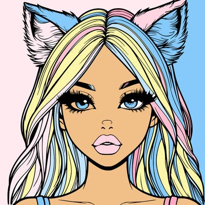 realistic girl with fox ears and realistic lips