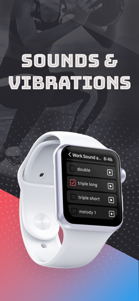 interval timer hiit or running - Pantalla de Apple Watch mostrando la personalización de sonido y vibración para el entrenamiento de intervalos