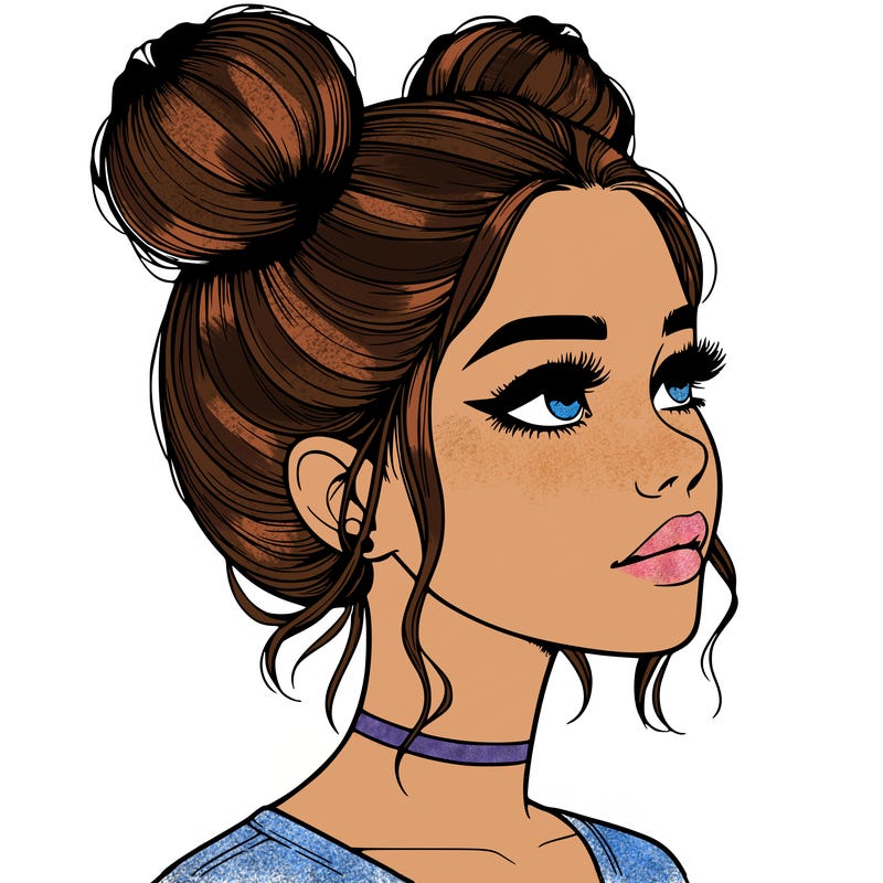 realistic girl with buns on the top of her head