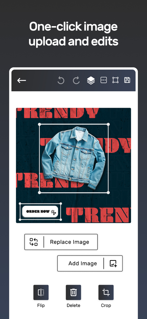 Mobile App-Oberfläche zum Bearbeiten von Bildern und Gestalten von Social-Media-Posts mit Ein-Klick-Tools